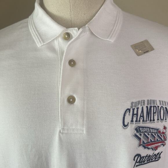 NFL Patriots Super Bowl XXXVIII 2001 Champions Polo Shirt, Men L,white Lee, New - Picture 5 of 16